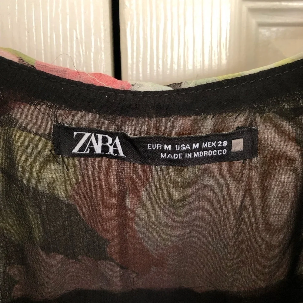 Black Floral Zara Chiffon Midi Dress Size M - Picture 6 of 9